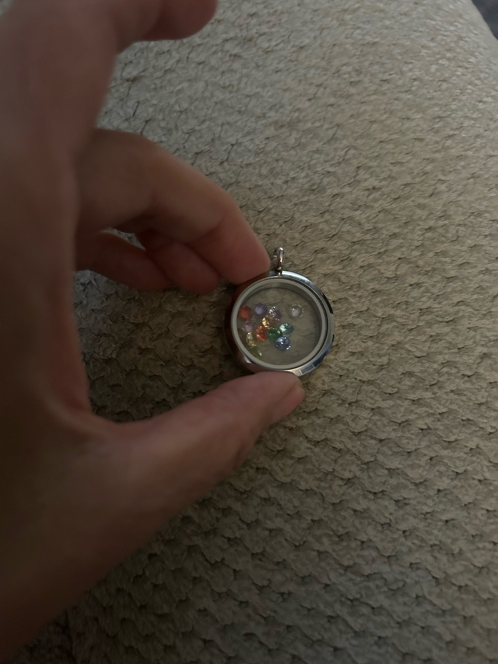 Floating Crystal Locket Pendant - Silver with Multicolor Gems - Picture 2 of 5